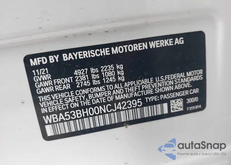 2022 BMW 530 I z USA, uszkodzony, nr VIN WBA53BH00NCJ42395